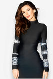 Diamond black high collar long sleeve tight dress