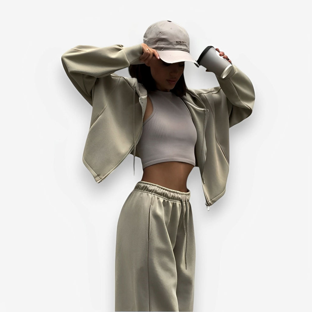 Sports Style Zipper Sweater Suit - Two-Piece Sets from The Woman Concept