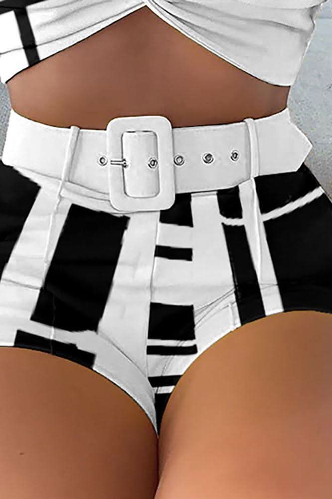 Black and White strappy swimsuit With Belt - Side View