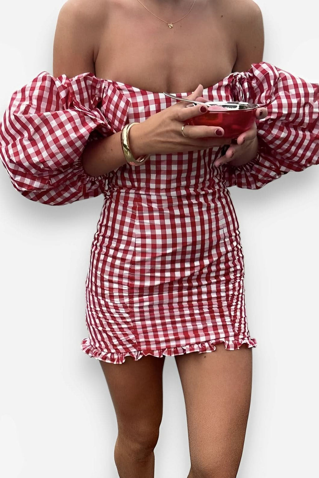 Plaid Puff Sleeve Dress - Dress from The Woman Concept