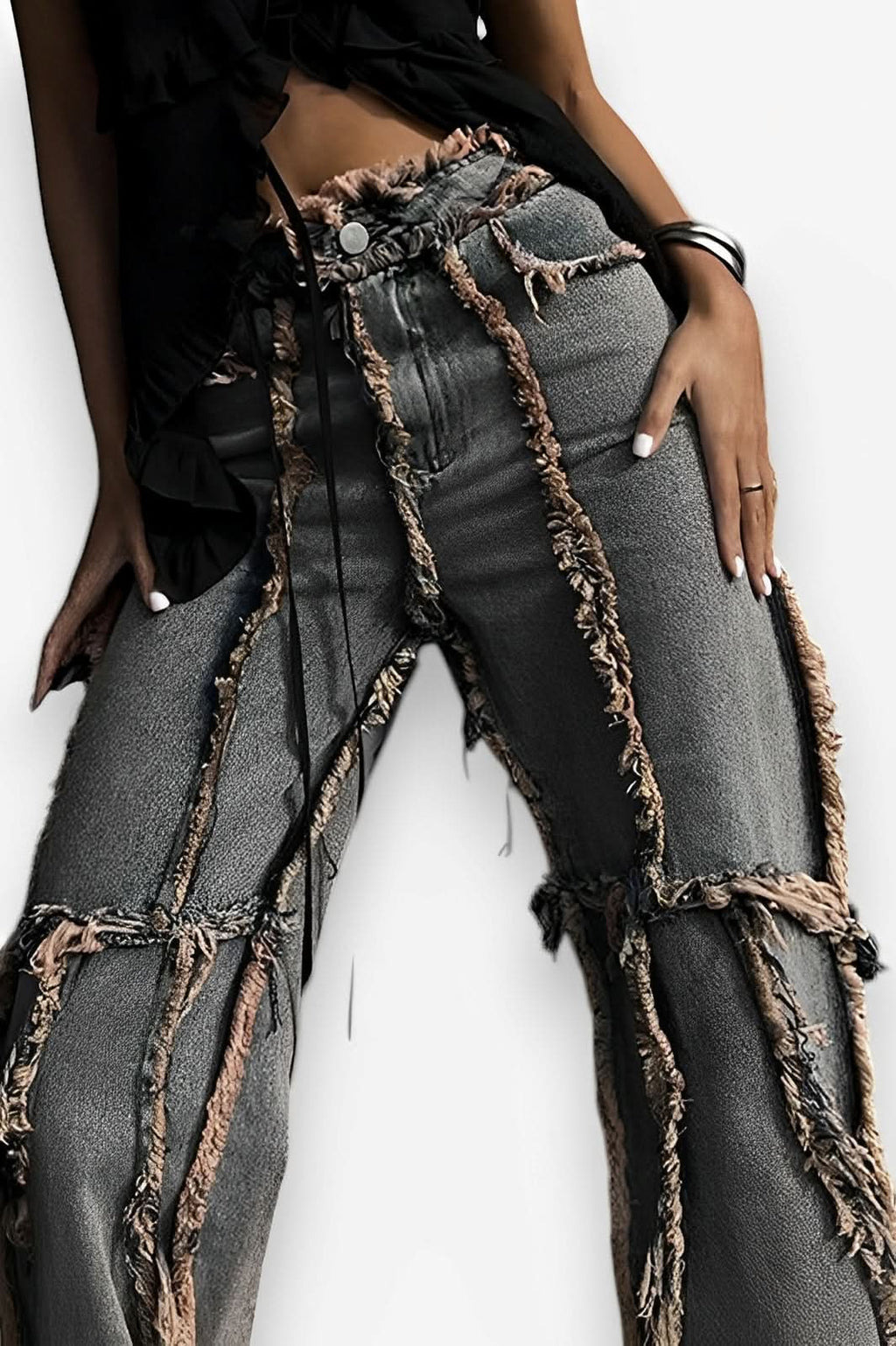 American street style raw-edge split jeans - Denim from The Woman Concept