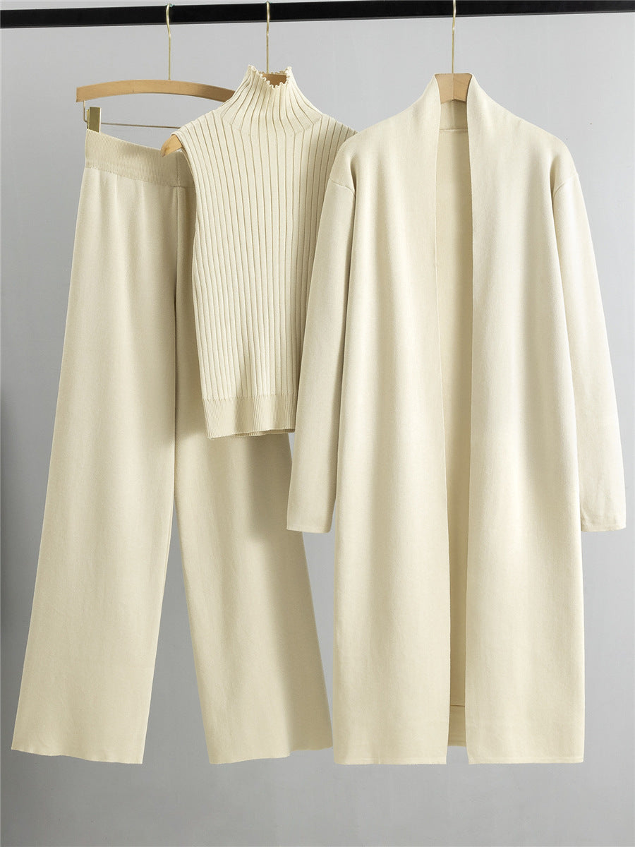 Three-Piece Knit Set with Long Cardigan in apricot – view 3
