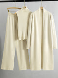 Three-Piece Knit Set with Long Cardigan in apricot – view 3