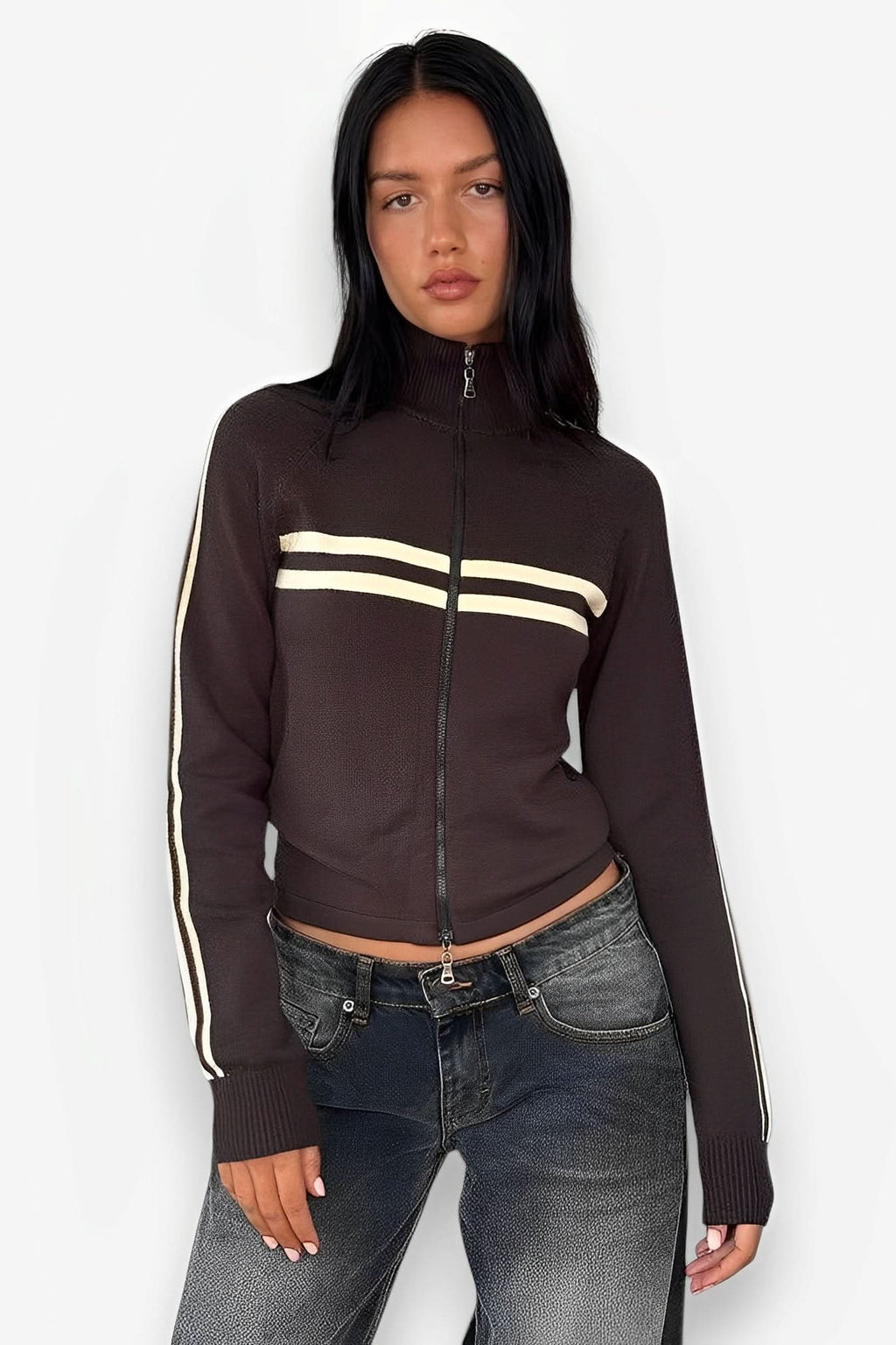Slim Fit Short Zipper Knitted Hoodie - Shirts & Tops from The Woman Concept