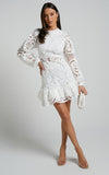 Lace Lantern Sleeve Ruffle Mini Dress in white – view 7
