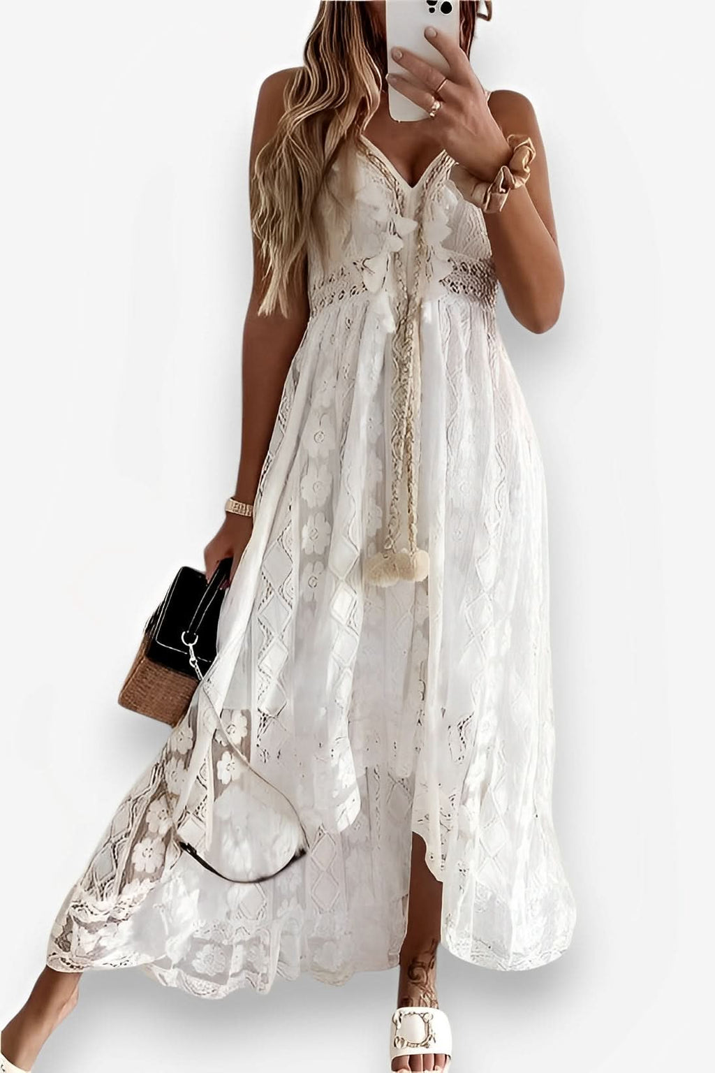 Lace Suspender white Midi Dress from The Woman Concept
