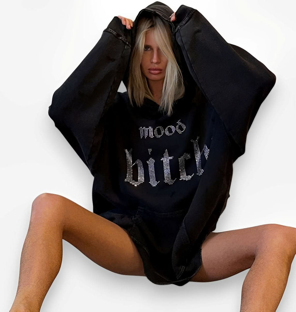 Hot diamond letters distressed washed hoodie - Hoodies from The Woman Concept