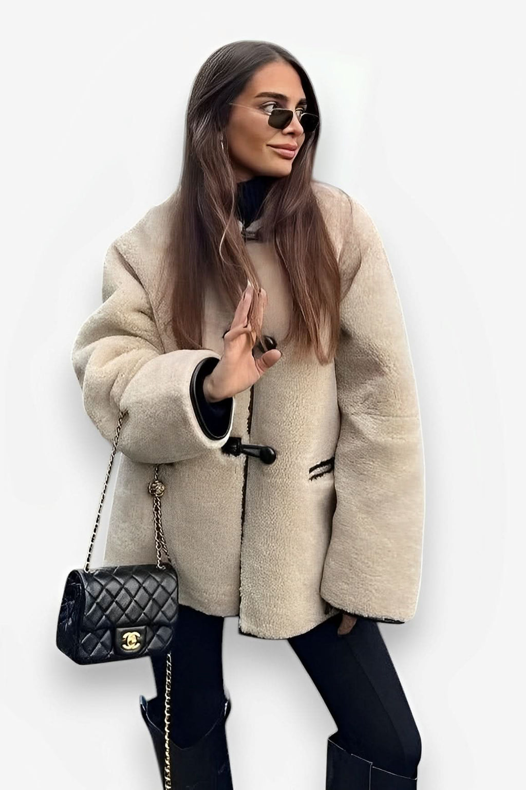 Artificial Fur Round Neck Coat - Coats & Jackets from The Woman Concept