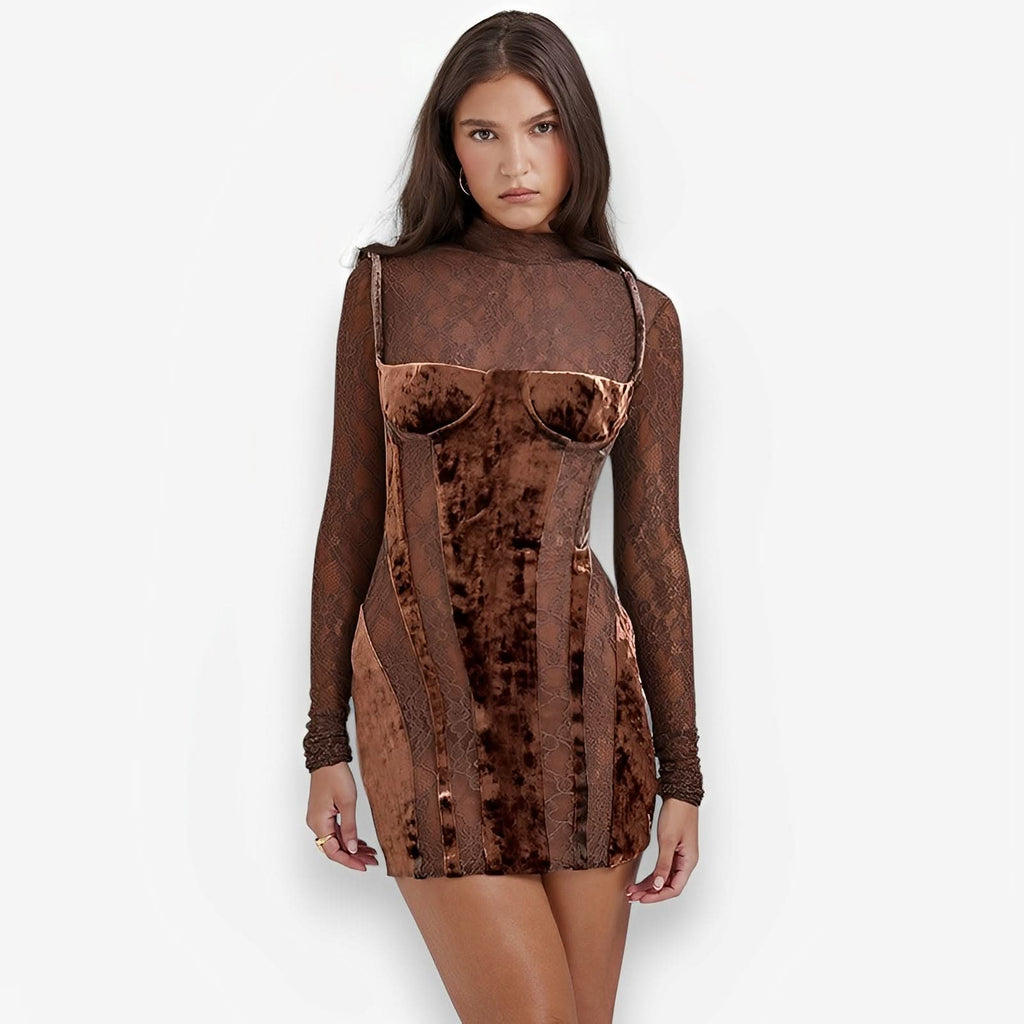 High-neck lace long-sleeved slim dress - dresses from The Woman Concept