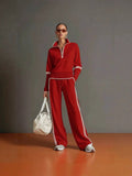 Half-Zip Knit Top and Wide-Leg Pants Set in red – view 3