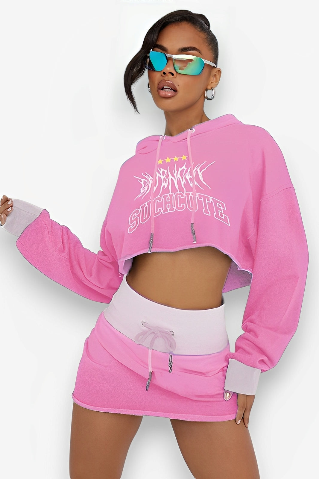 Long Sleeved Hooded Sweater and High Waist Hip Skirt Suit