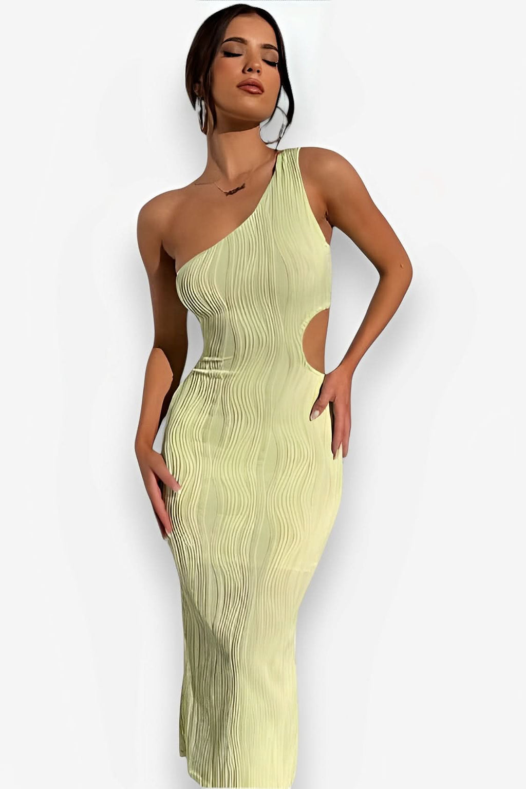Striped slim slanted shoulder dress - Dresses from The Woman Concept
