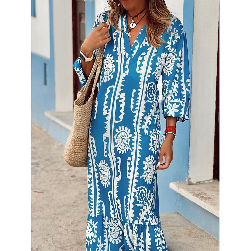 V-Neck Bohemian Long Dress - Side View