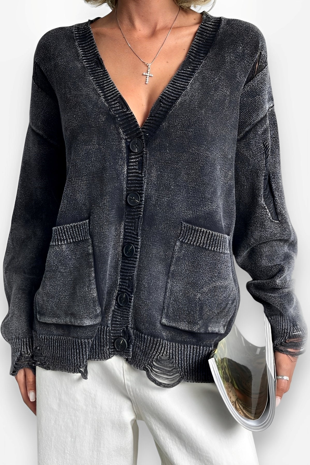 Street Style Tattered Wool Cardigan Coat