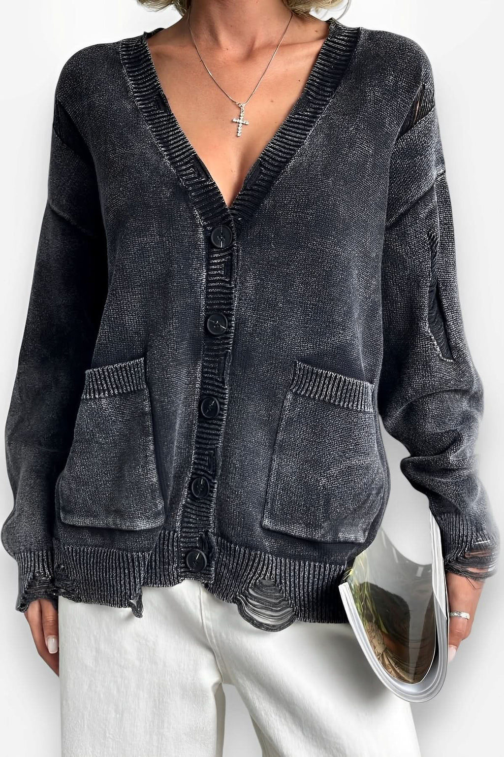 Street Style Tattered Wool Cardigan Coat - Coats & Jackets from The Woman Concept