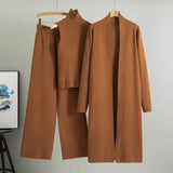 Three-Piece Knit Set with Long Cardigan in caramel – view 6