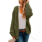 Chunky Cable Knit Open-Front Cardigan in army green – view 2