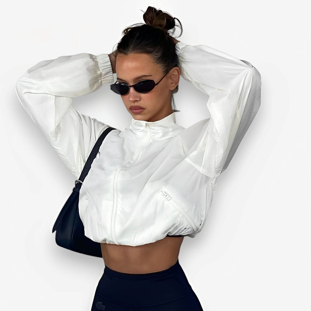 Street style zipper stand collar cropped jacket - Coats & Jackets from The Woman Concept
