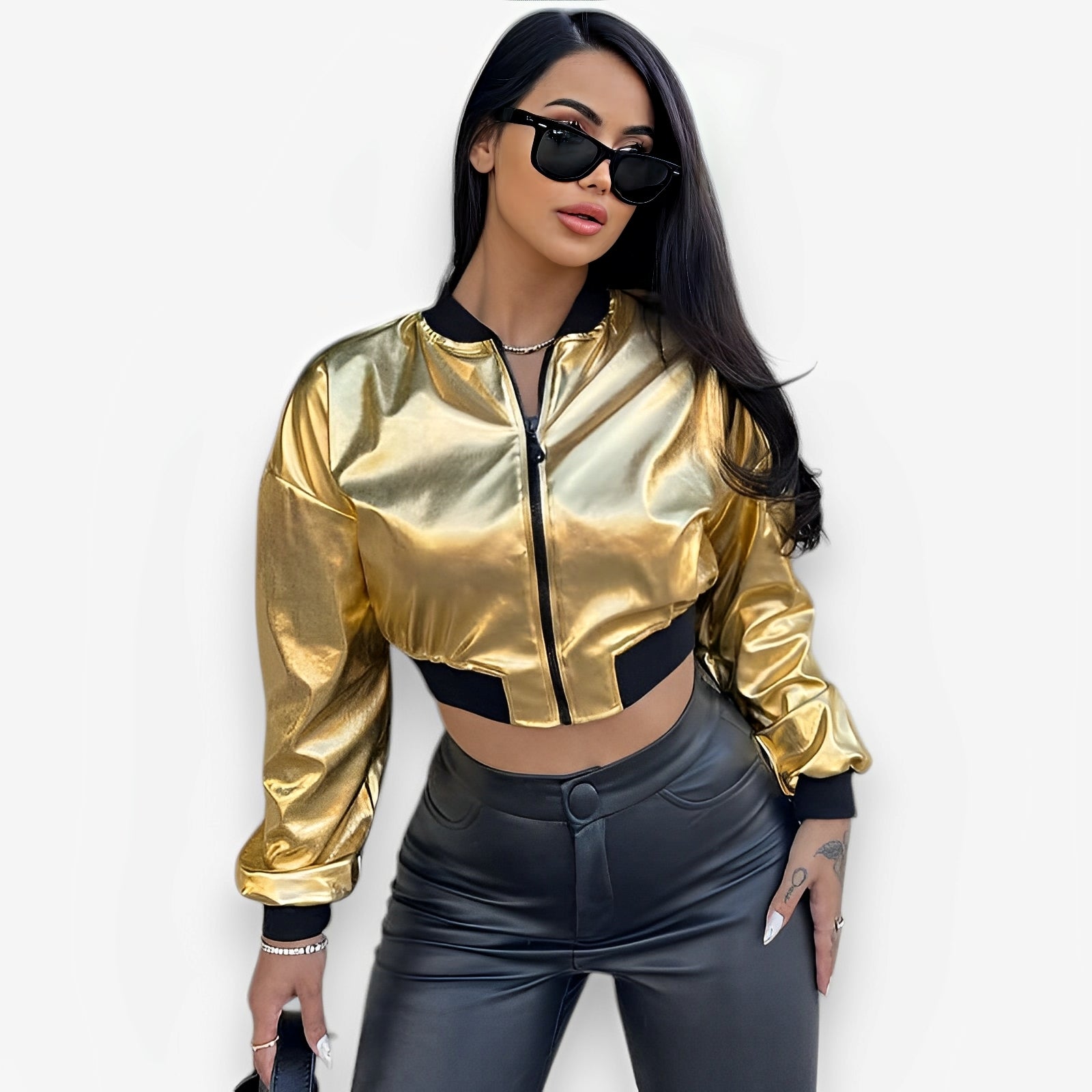 Metallic zipper short jacket