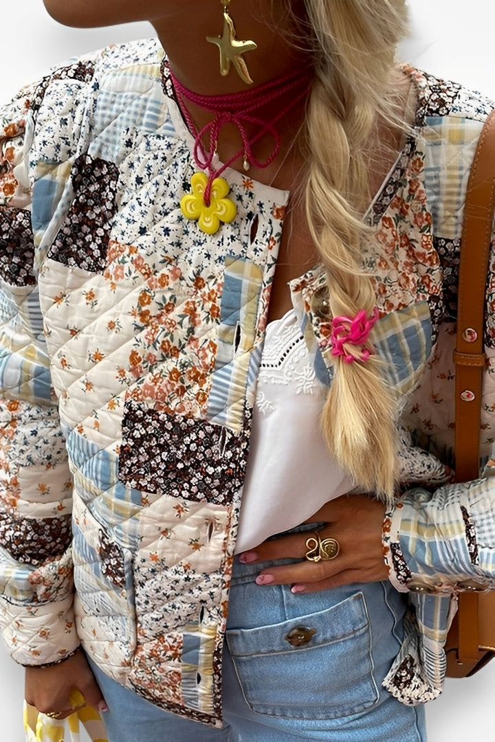 Quilted short floral cotton coat jacket
