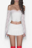 Street style Lace Mesh Pleated Skirt Suit
