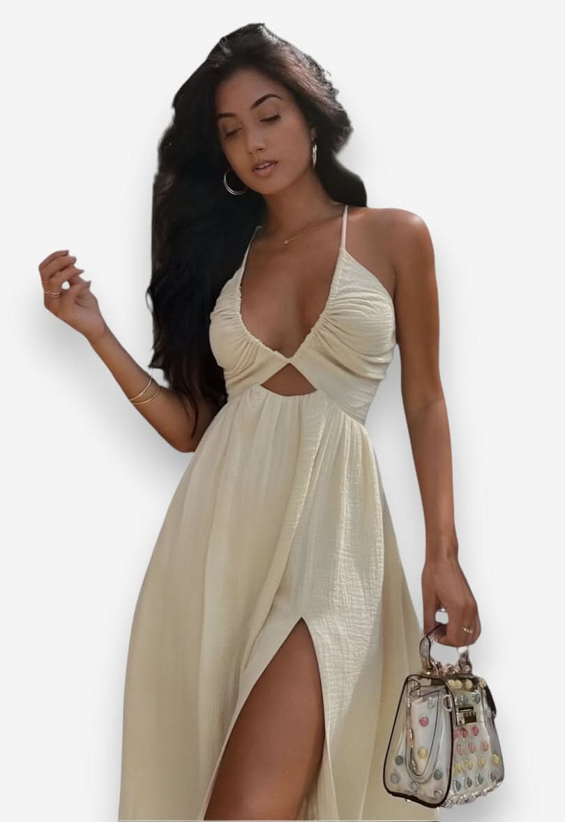 V-neck Mid Hollow Slit Midi Dress - Dresses from The Woman Concept