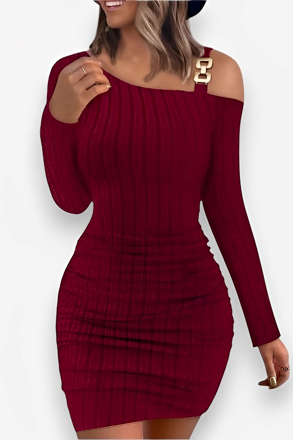 Off-shoulder slanted collar tight dress - dresses from The Woman Concept