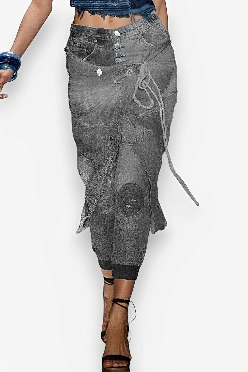Ripped Lace-up Threaded Jeans - Jeans from The Woman Concept