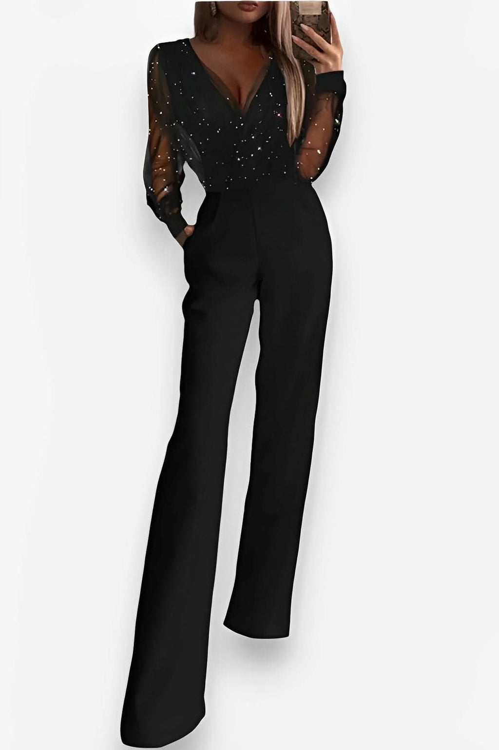Black Jumpsuit with Mesh Powder Splicing - Jumpsuits & rompers from The Woman Concept