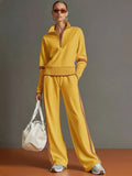 Half-Zip Knit Top and Wide-Leg Pants Set in yellow – view 4