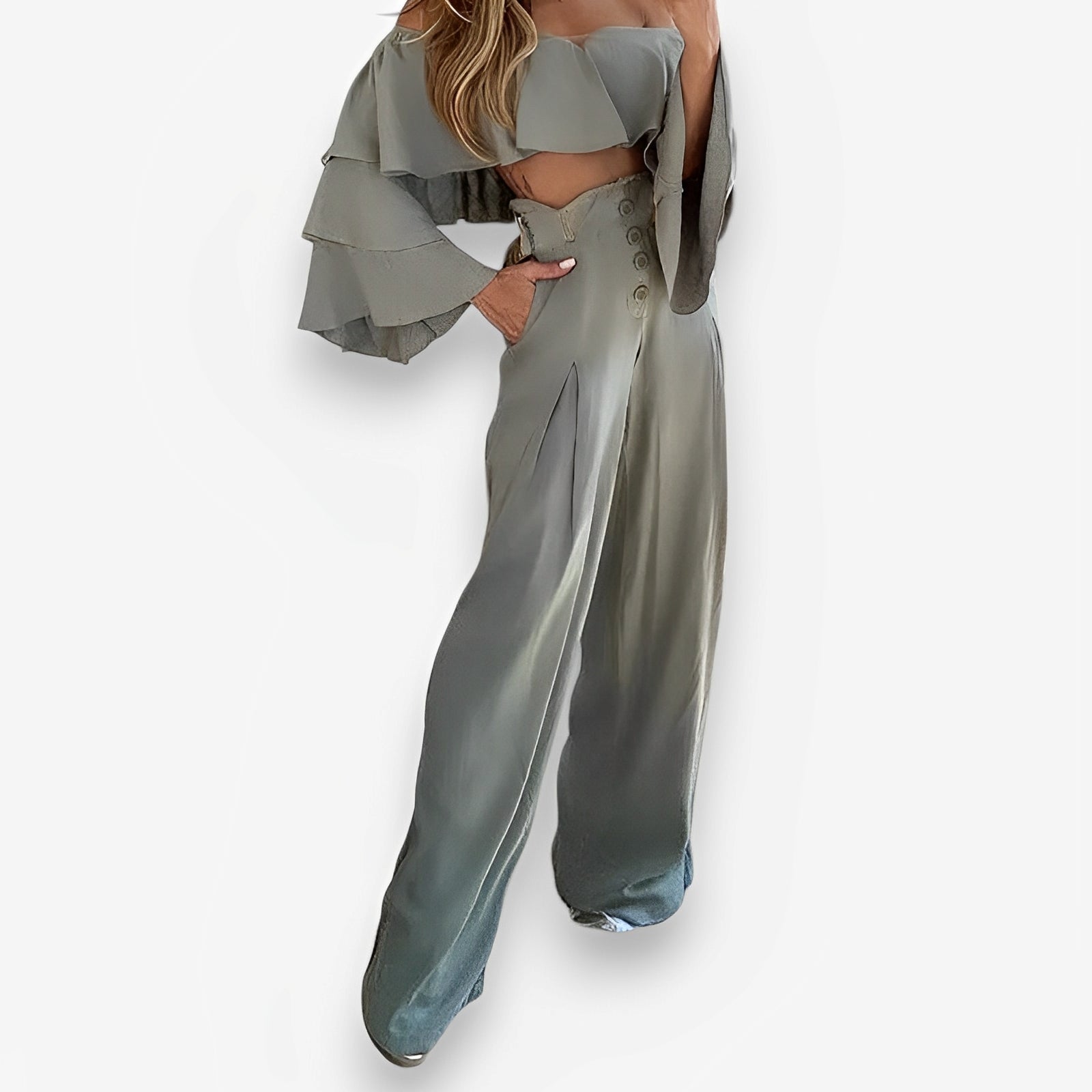 One Shoulder Pleated Backless Loose Pants Suit