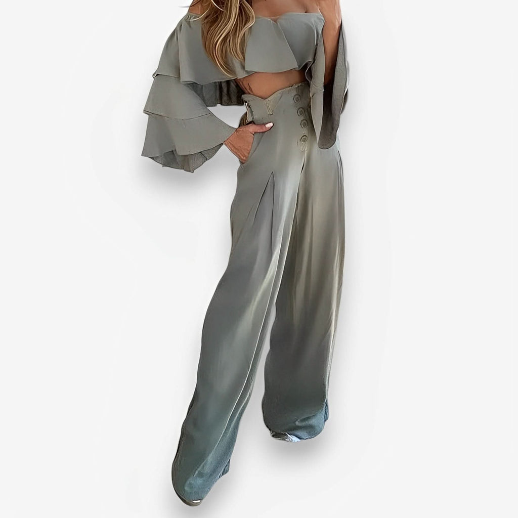 One Shoulder Pleated Backless Loose Pants Suit - Pants from The Woman Concept