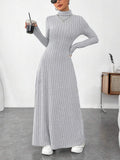 Ribbed Mock Neck Long Sleeve Maxi Dress in light gray – view 4