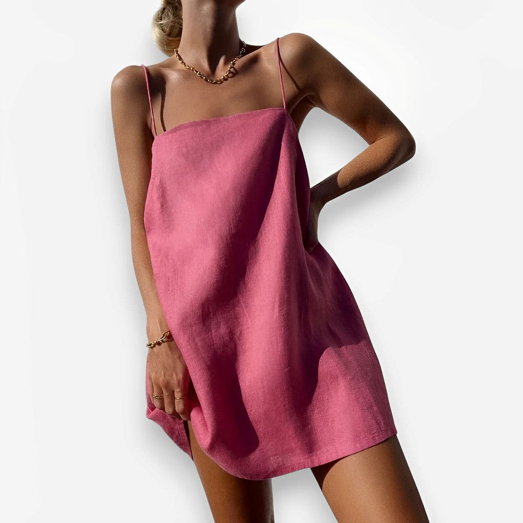 Cotton And Linen Square Neck Mini Dress - Dresses from The Woman Concept