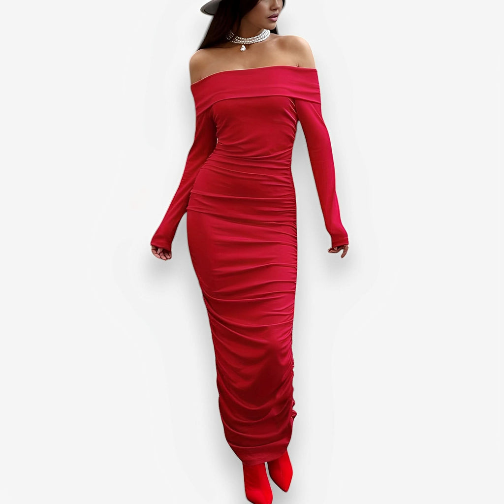 Tube off-shoulder red maxi dress - dresses from The Woman Concept