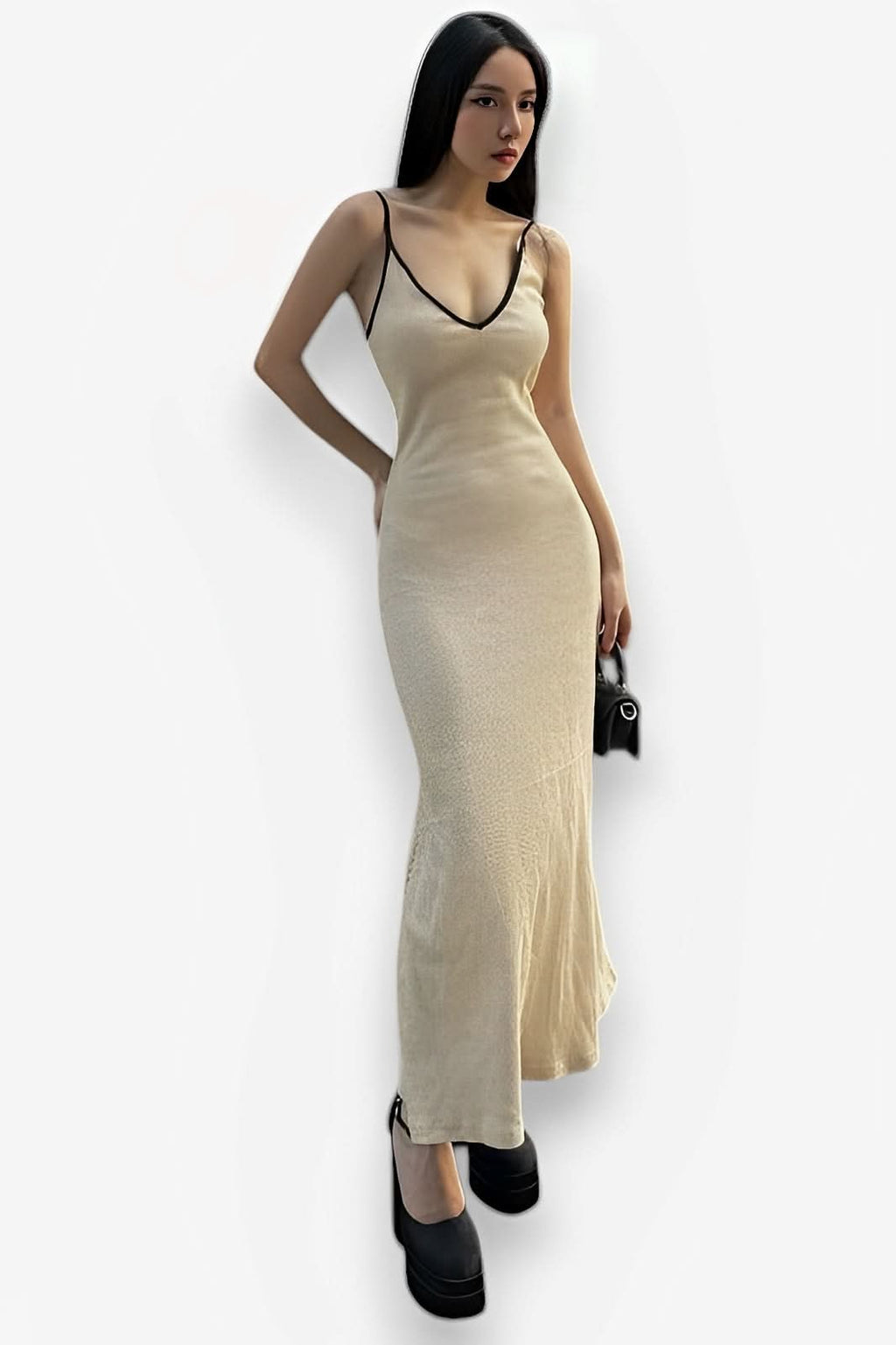 One Piece V-Neck Mid-Length Suspender Dress - Suspender Dress from The Woman Concept