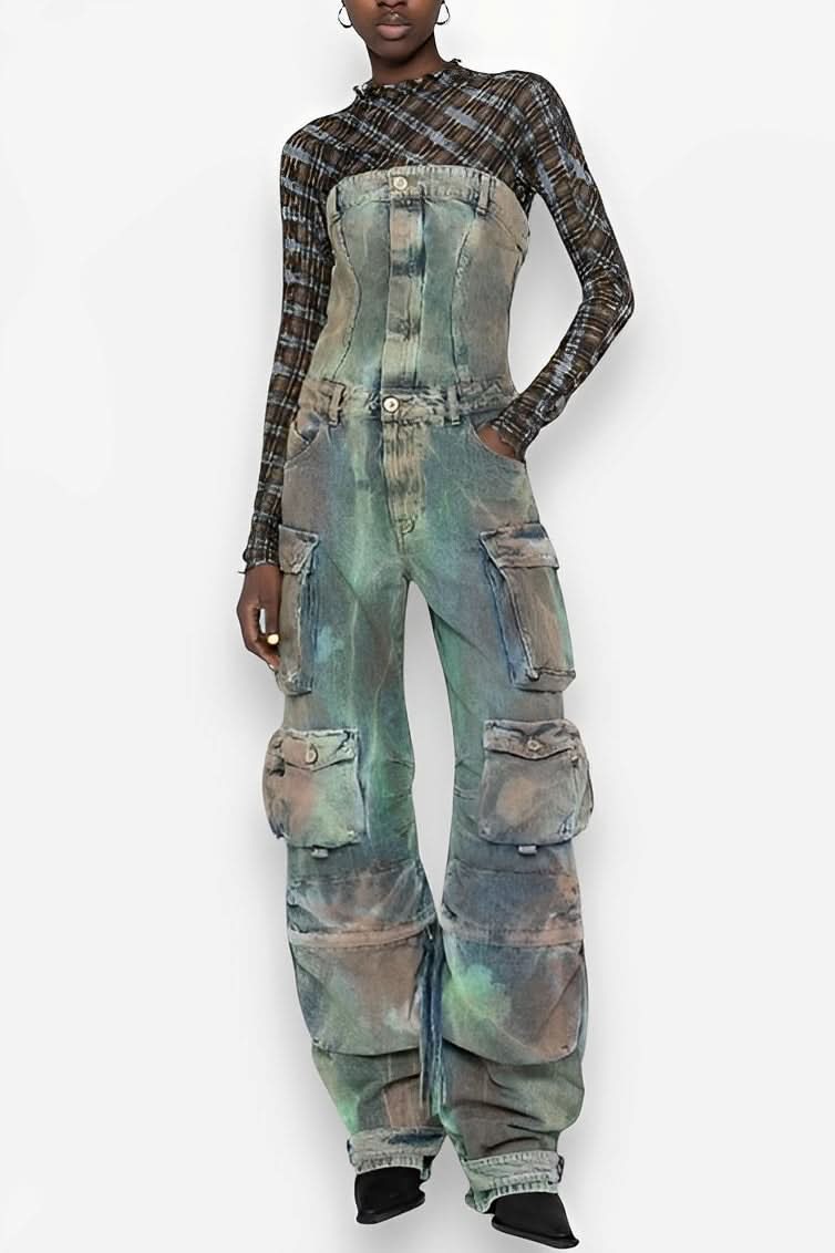 Street cargo jumpsuit and mid-waist tie-dye effect - Jumpsuits & Rompers from The Woman Concept