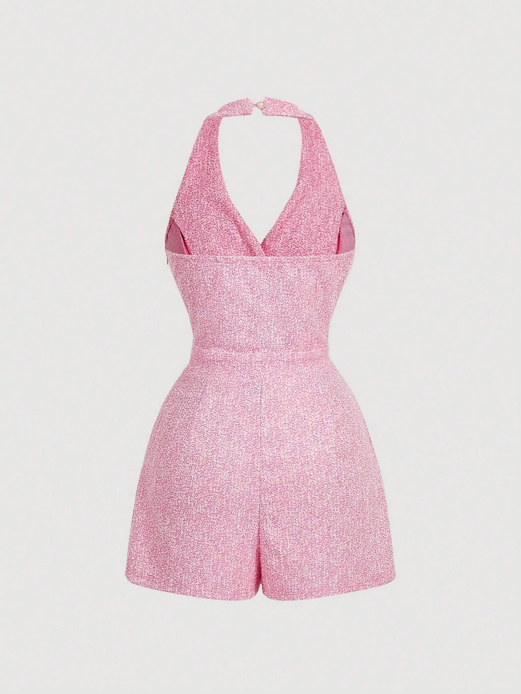 Halter Neck Buttoned Tweed Romper - Image 4