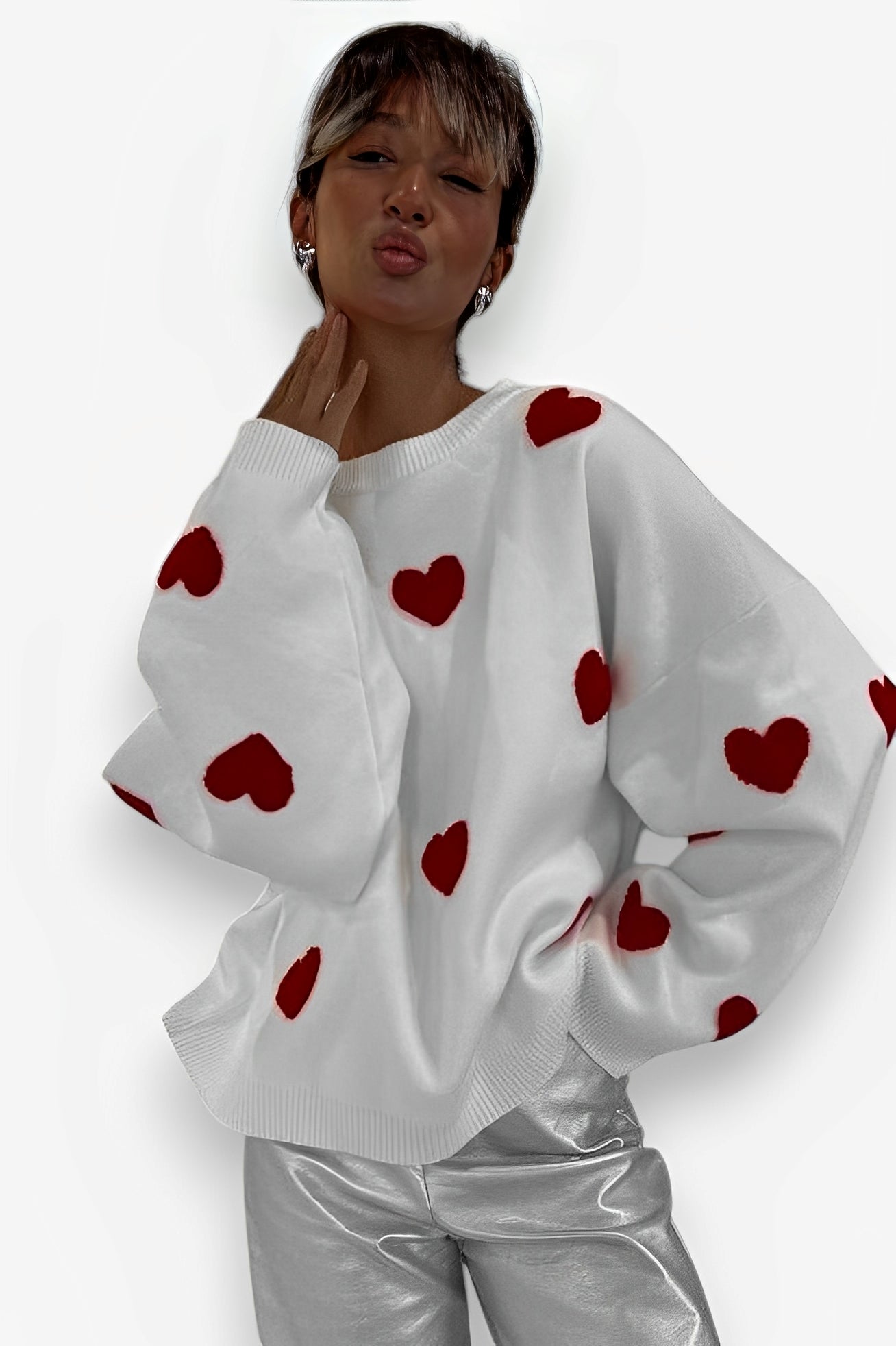 Valentines Red hearts casual sweater