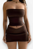 One-word tube top slim short skirt suit