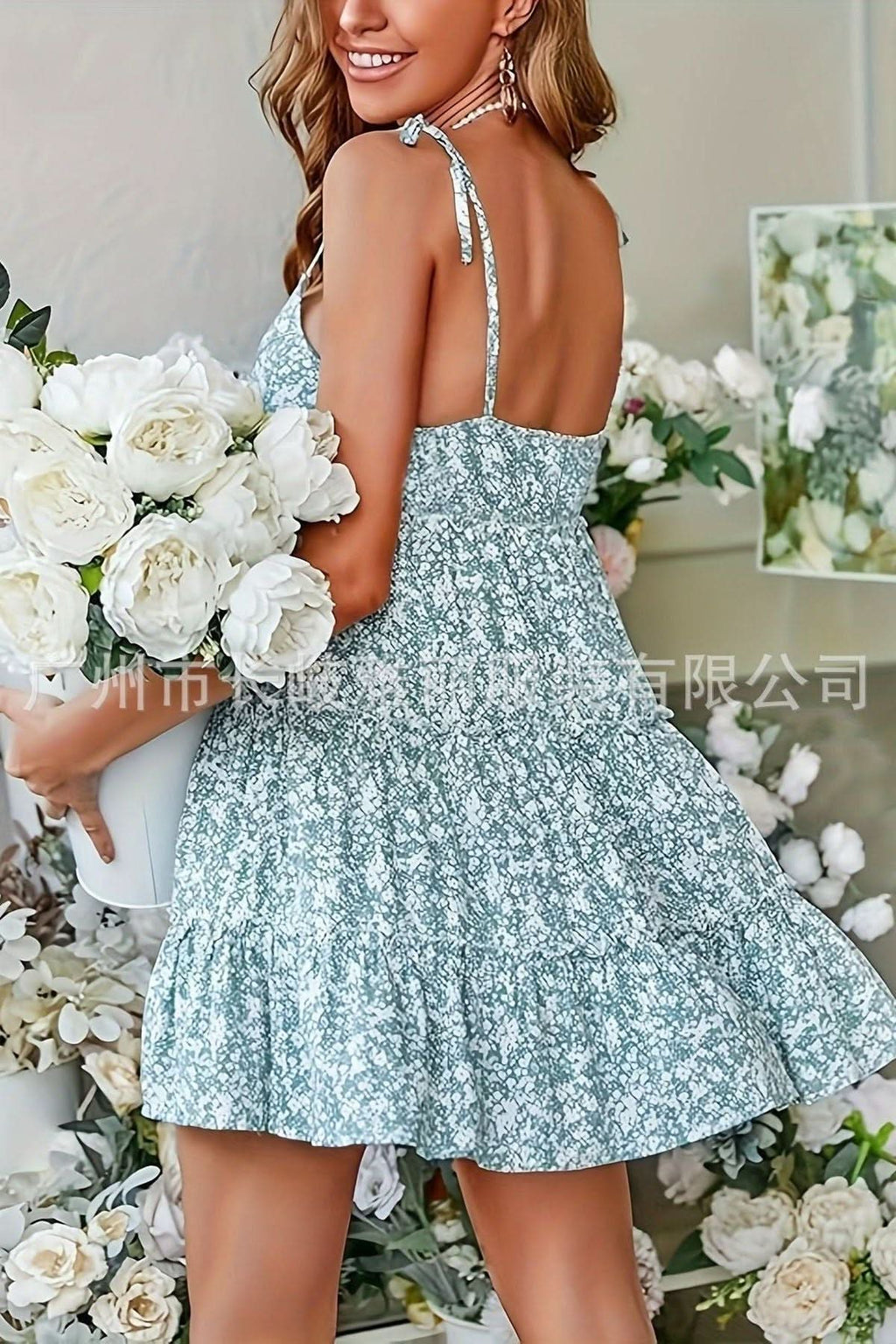 Print One Shoulder Suspender Dress - Side View