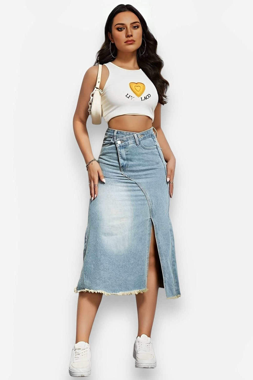 Split Cotton Denim High Waist Slim Skirt - Skirts from The Woman Concept