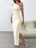 Isla One-Shoulder Tie Maxi Dress (Ivory)