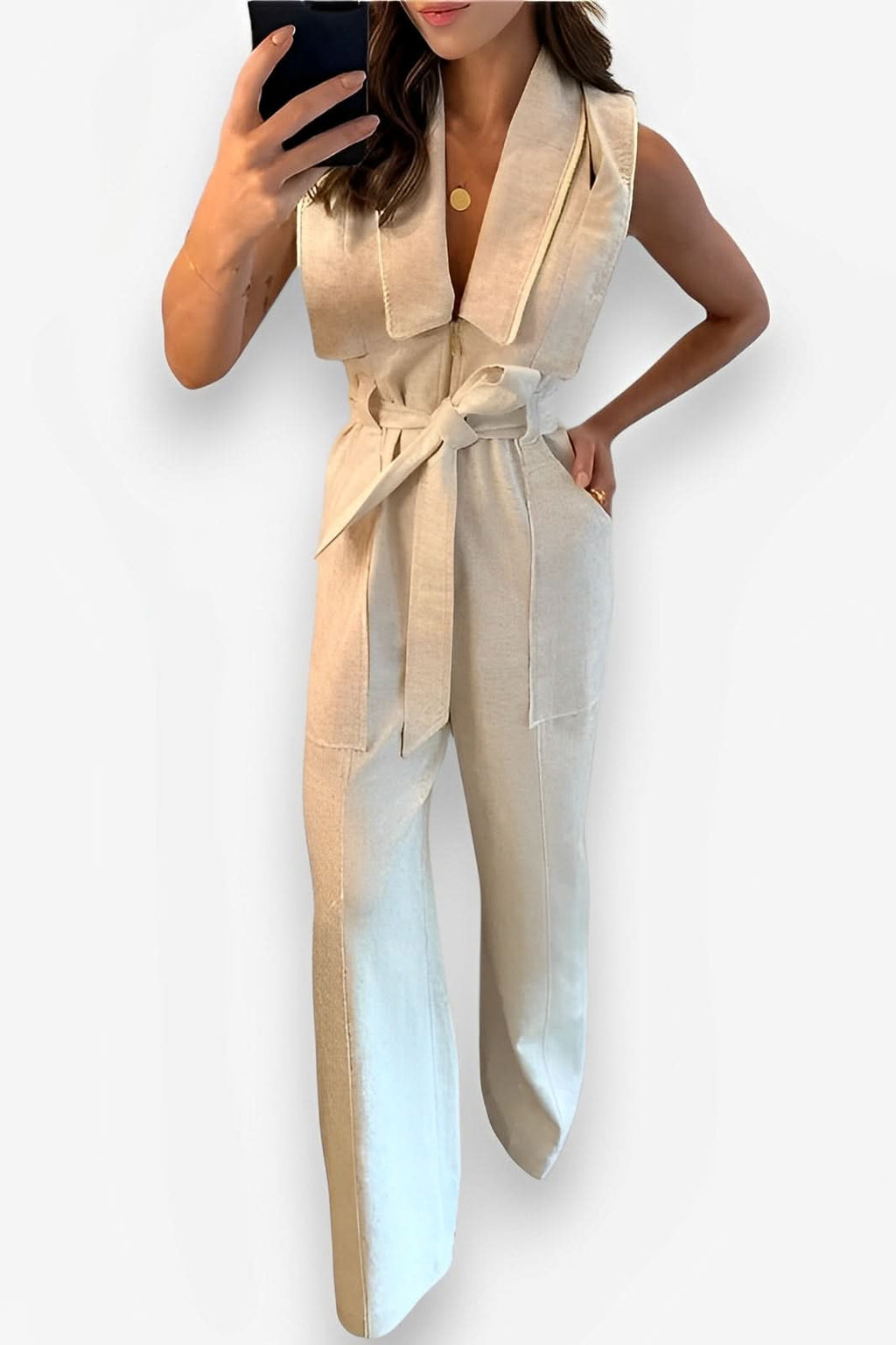Polo Collar Waist Jumpsuit - Jumpsuits & Rompers from The Woman Concept
