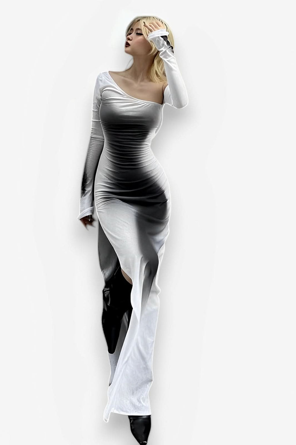 Street Style printed long-sleeved slit dress - dresses from The Woman Concept