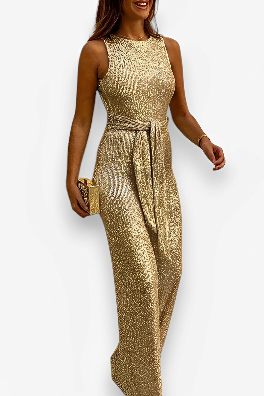 Sleeveless sequined silver dot jumpsuit