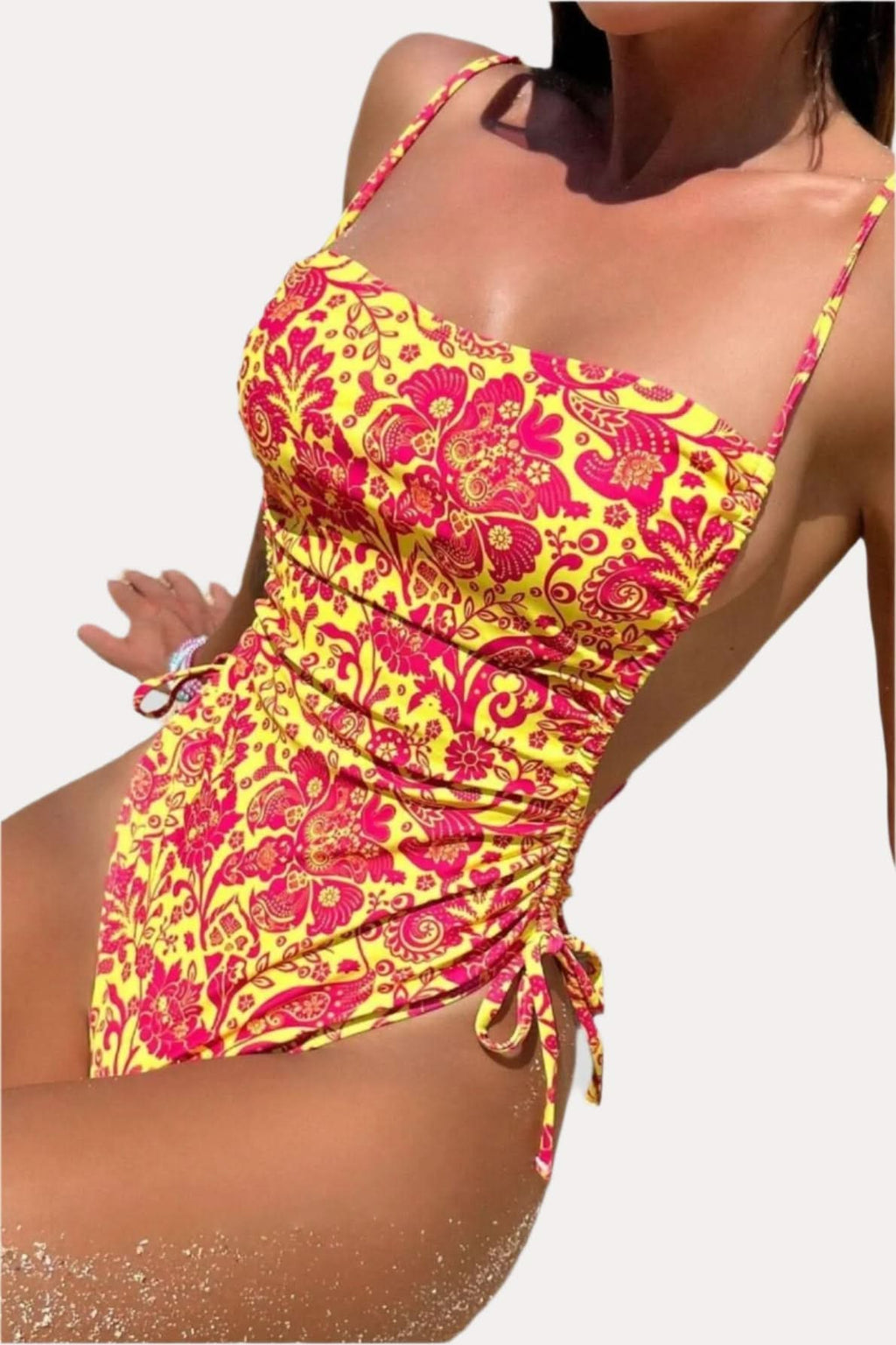 Backless Drawstring One-Piece Swimsuit - Front View