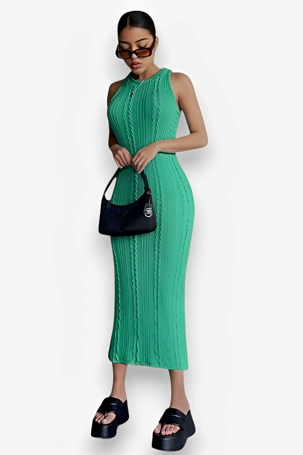Women knitted sleeveless round neck dress - dress from The Woman Concept