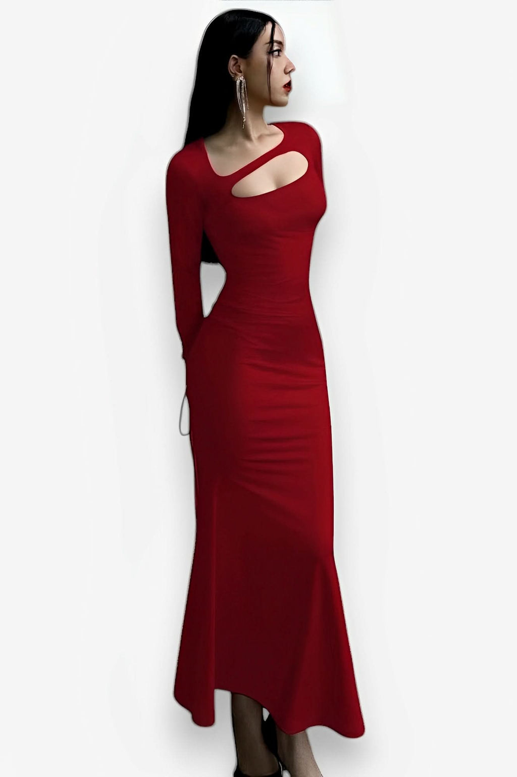 Long-sleeved pleated hollow backless dress - dresses from The Woman Concept