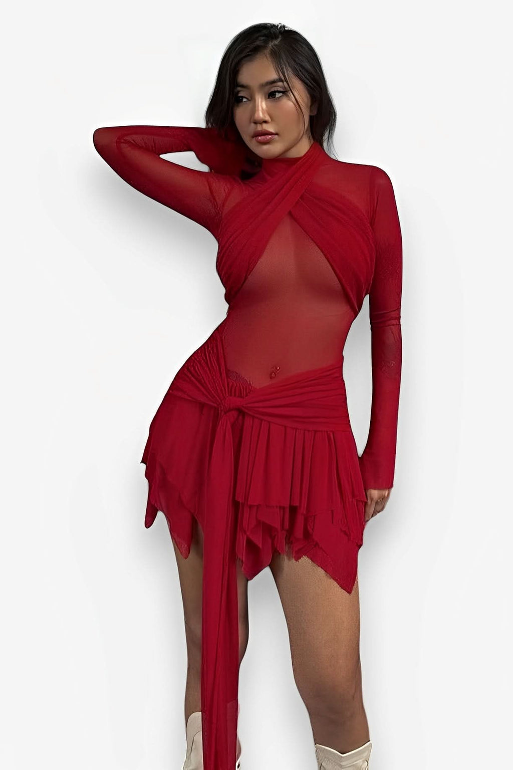 Half High Neck Strap Mesh Dress - dresses from The Woman Concept